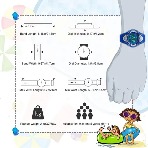Miniatura 7 de Reloj digital deportivo para niños y niñas, resistente al agua, relojes electrónicos con alarma LED, cronómetro