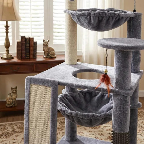 Miniatura 4 de Árbol para gatos de varios niveles para gatos de interior, torre de árbol para gatos con hamaca para gatos grandes y cepillo de autoaseo, torre