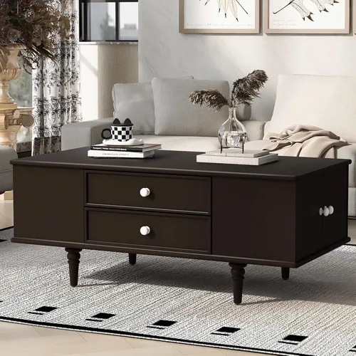 Miniatura 19 de JIVOIT Mesa de centro de granja con estante de almacenamiento, mesa auxiliar rectangular de 47.24 pulgadas de largo con parte superior de tablones