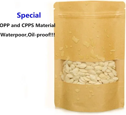 Miniatura 8 de Bolsas de papel kraft sellables para alimentos de pie, bolsas de papel Mylar con ventana transparente y cremallera, resistentes decorativas