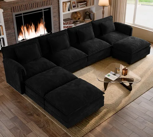 Miniatura 48 de ELUCHANG Sofá modular de gran tamaño de 79 pulgadas, cómodo sofá en forma de nube para sala de estar, sofá en forma de L con otomana, sofá de Negro