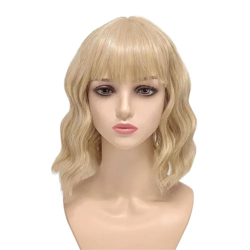 Miniatura 2 de Romantic Angels Peluca rubia ondulada con flequillo, pelucas sintéticas hasta el hombro para mujer, peluca de pelo de longitud media para mujer