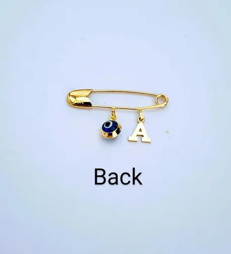 Miniatura 5 de 14k. Yellow Gold Baby Safety Pin Evil Eye & Initial Charms/Christening/Baptism/NOT Gold Filled NOT Gold Plated