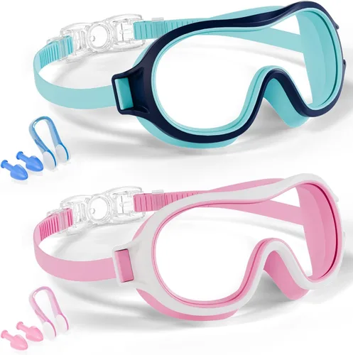 Miniatura 16 de Aegend Paquete de 2 gafas de natación para niños de 3 a 15 años, antivaho, anti-UV, visión amplia, impermeables, sin fugas, para niños y niñas Azul