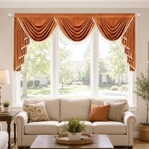 Miniatura 43 de VOGOL Cenefa de cortinas de terciopelo grueso para dormitorio, cenefas de cascada de lujo con aislamiento térmico dorado para sala de estar formal