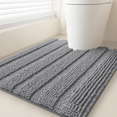 Miniatura 47 de ACCUMTEK - Juego de alfombras de baño a rayas beige de 3 piezas, ultrasuaves, antideslizantes de chenilla, alfombras de baño mullidas y absorbentes