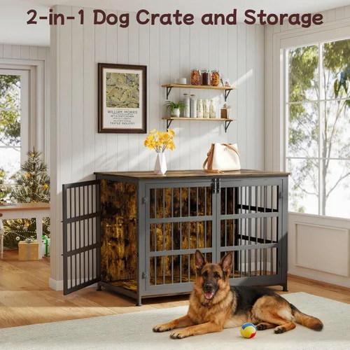 Miniatura 5 de Mueble Jaula para Perros de 46'' Jaula para Perros de Raza Grande Jaulas para Perros de Interior Jaulas para Perros de Madera Mesa Auxiliar Jaula