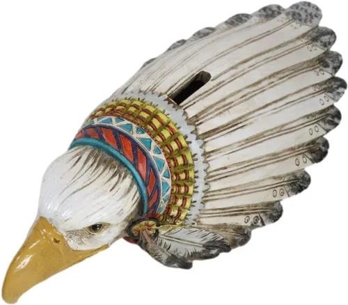 Miniatura 2 de Ebros Gift Wildlife Native Animal Spirit Rústico Águila calva con colorido tocado de jefe indio Piggy Coin Money Bank Jar Figurine