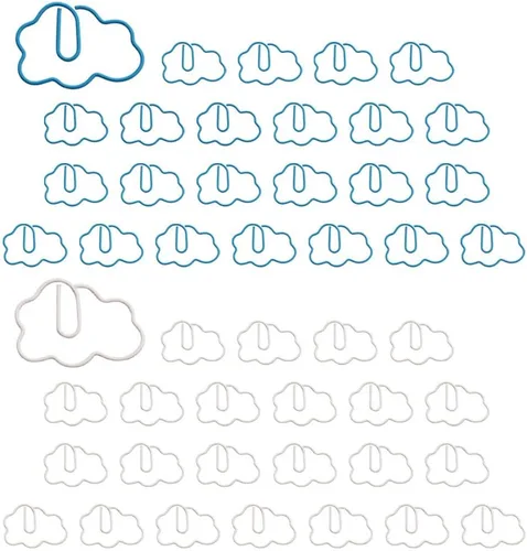 OWLFAVO 48 clips de papel en forma de nube con caja transparente, azul y blanco, divertidos y lindos marcadores de papel, clips para planificar,