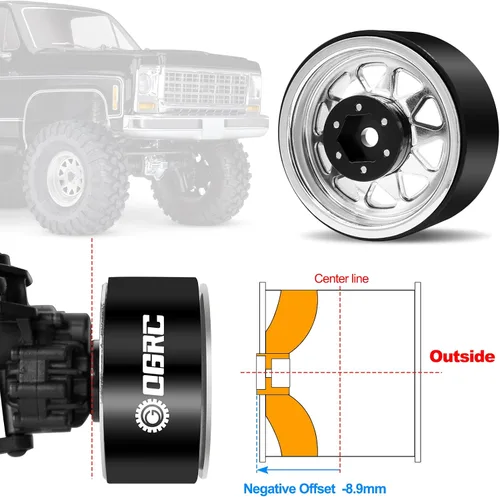 Miniatura 2 de OGRC 4 piezas de ruedas de aluminio de 1.9 pulgadas con Beadlock y offset negativo para TRX4 TRX6 SCX10 I II III 90046 AXI03007 Redcat GEN7 GEN8