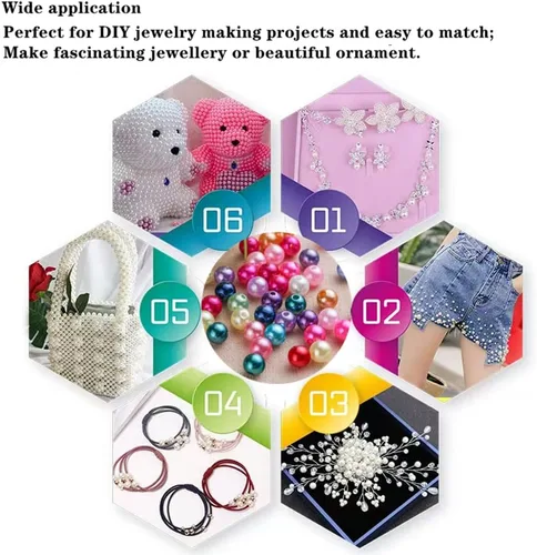 Miniatura 6 de 400 piezas de cuentas de perlas de 8 mm Cuentas de perlas negras redondas con agujeros para manualidades de costura, decoración, pulseras, collares