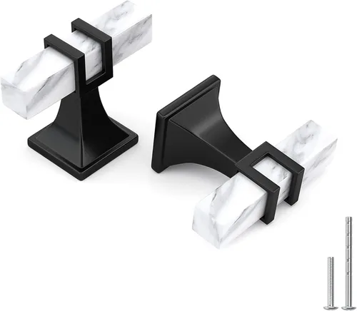 Miniatura 30 de Haliwu Paquete de 5 tiradores de gabinete con barra en T negra y dorada de 3 pulgadas, tiradores de puerta para armarios de cocina, manijas de zinc