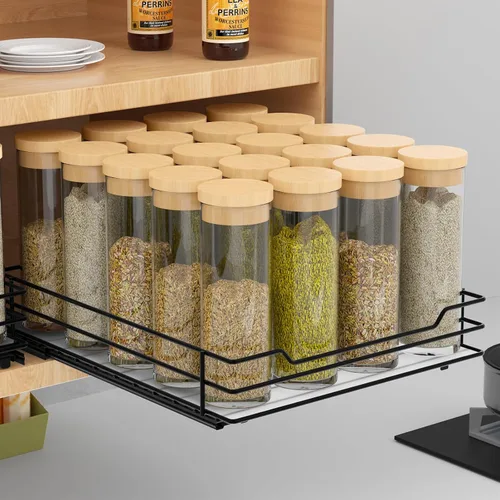 BOIVSHI Organizador de especias extraíble para gabinete, organizador de especias deslizante resistente para armarios de cocina y despensa, se adapta