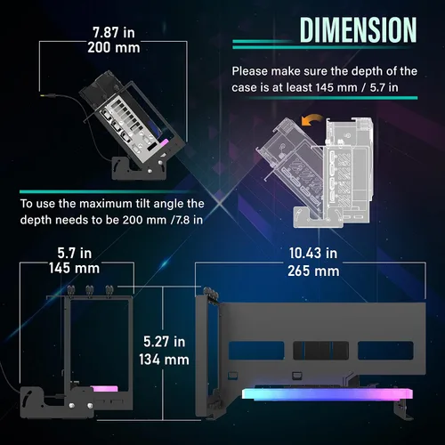 Miniatura 4 de EZDIY-FAB Soporte de montaje de GPU PCIe 4.0 con módulo LED ARGB, ajuste multiángulo con cable elevador, compatible con RTX4090, 4080, 4070ti