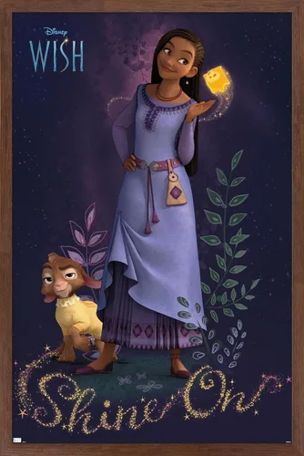 Trends International Disney Wish - Póster de pared Asha, 22.37 x 34.00 pulgadas, versión enmarcada de caoba