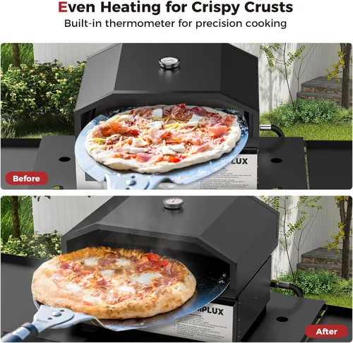 Miniatura 3 de CAMPLUX Horno de pizza de 17 pulgadas para parrilla con bolsa de almacenamiento y piedra de cordierita de 14.8 x 13 pulgadas, termómetro integrado