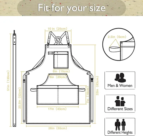Miniatura 5 de Delantales de trabajo con múltiples bolsillos, lona impermeable para cocinar, pintar, manualidades, jardinería, tallas de M a XXL, manchas