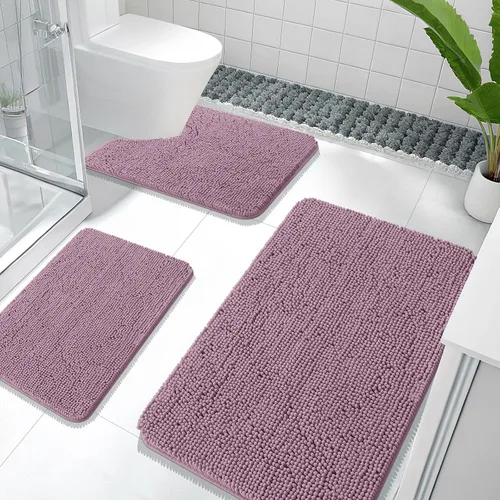 Miniatura 46 de OLANLY Juego de Alfombras de Baño de 3 Piezas, Tapetes de Baño de Chenilla Suave y Absorbente y Alfombra de Contorno en Forma de U para Inodoro
