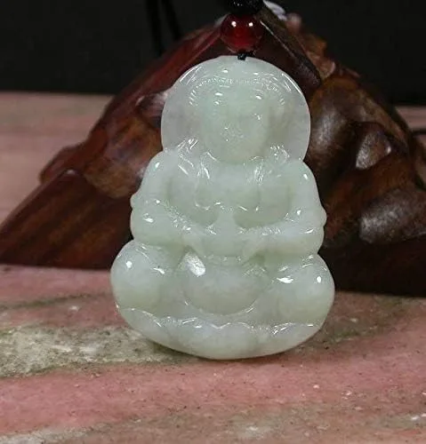 gojade Colgante de jadeíta de jade A 100% natural certificado verde Guanyin Kwan Yin Lotus Flower Necklace 397729 GS