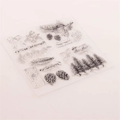 Miniatura 5 de LZBRDY Árboles de invierno, ramas, hojas, conos de pino, arco de goma transparente para hacer tarjetas y álbumes de recortes, deseos de Navidad