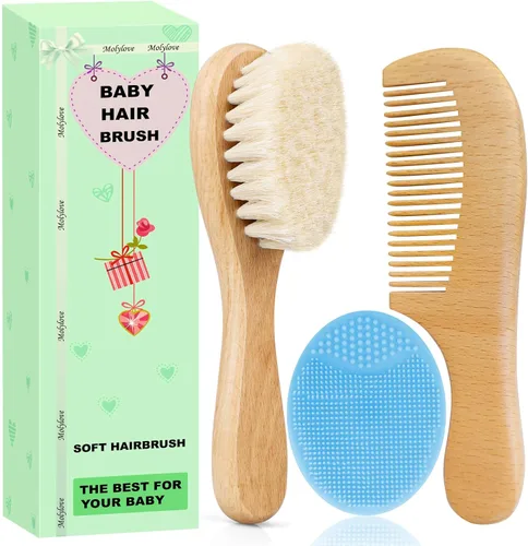 Miniatura 8 de Cepillo de Cabello para Bebé, Cepillo de Madera con Cerdas de Cabra para Recién Nacidos y Niños Pequeños, Ideal para Costra Láctea, Regalo Perfecto