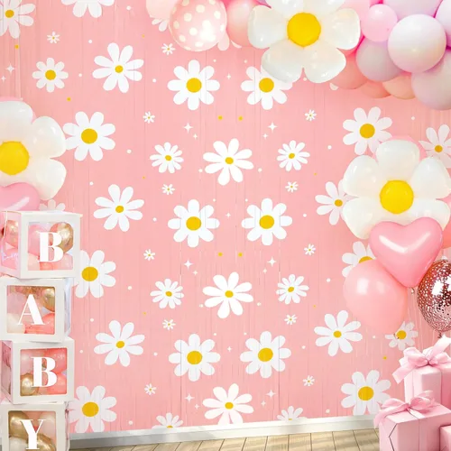 Miniatura 9 de Panelee Telón de fondo de lazo rosa de 3.3 x 6.6 pies, cortina de flecos de papel de oropel con flecos, lazos rosados, decoración de fiesta