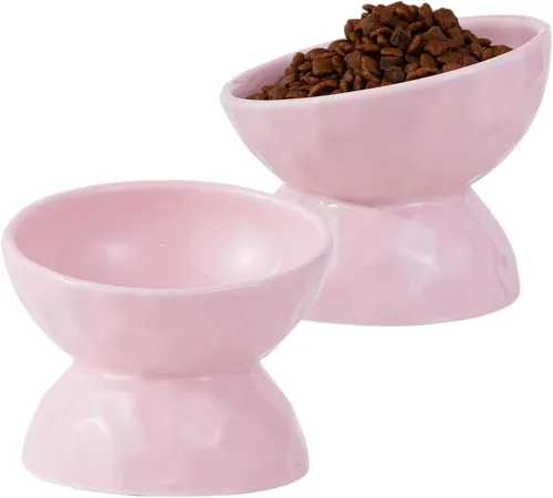 Miniatura 7 de Tazones elevados de cerámica para gatos, juego de cuencos elevados inclinados para comida y agua, plato de porcelana libre de estrés para gatos