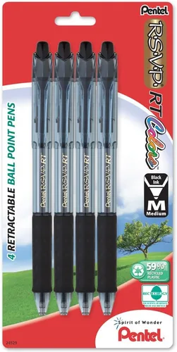 Miniatura 15 de Pentel RSVP RT Colors - Bolígrafo retráctil de punta redonda, línea mediana, barril, tinta rosa, paquete de 2 unidades (BK93CRBP2P)