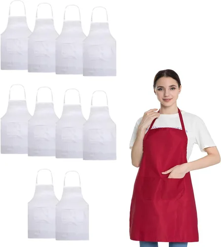 Miniatura 11 de Delantal negro con bolsillos para mujeres, hombres, adultos, chef, juego de 10 delantales de cocina a granel para cocinar, hornear, restaurante