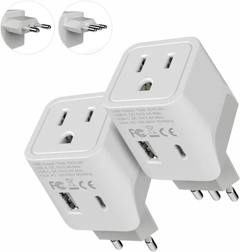 Miniatura 16 de Adaptador de viaje Ceptics, de EE. UU. a Japón, Filipinas, con doble USB, tipo A, ultra compacto Tipo L - Italia
