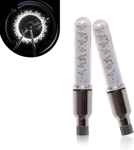 Miniatura 10 de 2 luces de vástago de válvula de neumático de bicicleta, IP55 impermeables, múltiples patrones de luz intermitente de radios de bicicleta