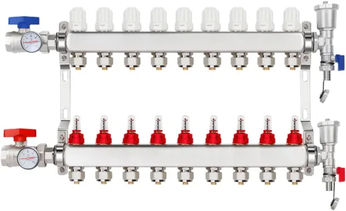 Miniatura 12 de Colector de calor radiante PEX de 2 ramas, colector de tubos PEX de 1/2 pulgada, kit de colector de calor de piso de acero inoxidable 304