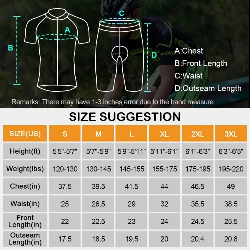 Miniatura 6 de INBIKE Conjunto de camiseta de ciclismo para hombre, reflectante, transpirable, traje de ciclismo de secado rápido, con pantalones cortos acolchados