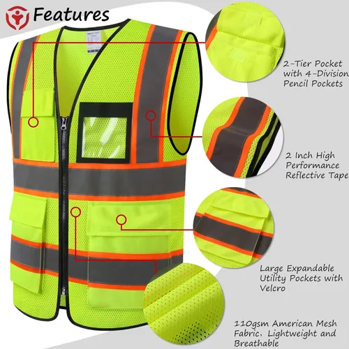 Miniatura 3 de Chaleco de seguridad reflectante para hombres y mujeres, chaleco de construcción que cumple con el estándar ANSI/ISEA