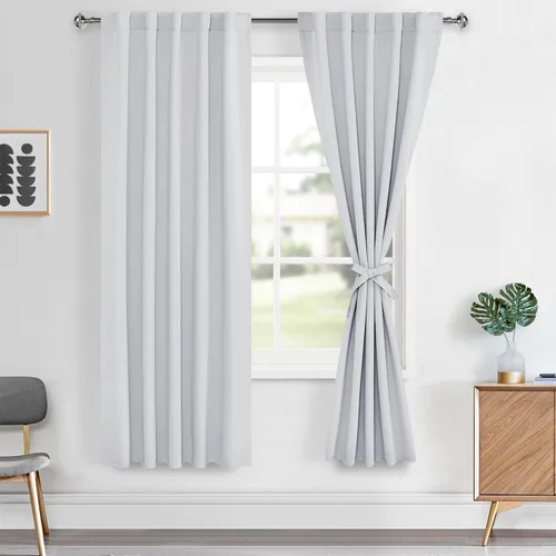 Miniatura 160 de Hiasan Cortinas opacas negras para dormitorio, cortinas opacas cortas de 45 pulgadas de largo, con aislamiento térmico, bolsillo para barra