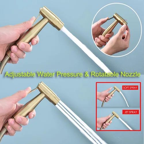Miniatura 3 de Pulverizador de bidé de acero inoxidable para inodoro, acabado dorado con modos de chorro y rociado suave, rociador de mano para pañales de tela