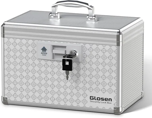 Miniatura 11 de Glosen Caja de bloqueo de medicina, caja de almacenamiento con cerradura para dormitorio, baúl de almacenamiento con cerradura de llave, maletín