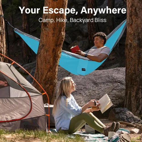 Miniatura 7 de Kootek Hamaca de campamento, hamacas portátiles con correas para árboles y bolsa de transporte adjunta, equipo esencial de campamento, perfecto