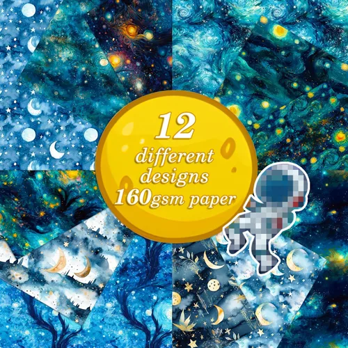 Miniatura 3 de Papel de álbum de recortes con patrón de galaxia, 11.8 x 11.8 in, paquete de cartulina especial para álbumes de recortes, blocs de papel