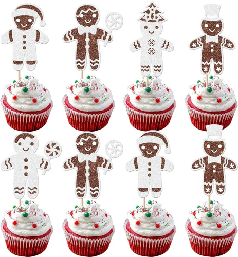 Miniatura 8 de Rsstarxi Paquete de 24 Adornos para Cupcakes Oh Baby de Navidad con Purpurina, Sombreros de Navidad, Palillos para Cupcakes de Baby Shower para Baby