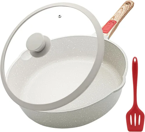 Miniatura 9 de AIKENBBKK Sartén antiadherente de 12 pulgadas de profundidad con tapa, sartén de 5 cuartos de galón, sartén antiadherente, compatible con todas