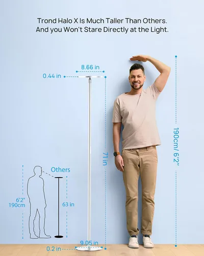 Miniatura 6 de TROND Lámpara de pie, lámpara LED súper brillante de 5000 lúmenes, poste de aluminio integrado, 71 pulgadas de alto, 5500 K luz natural regulable