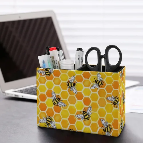 Miniatura 5 de Niapessel Portalápices para escritorio, soporte de lápiz amarillo de panal y abejas, organizador de bolígrafos de escritorio, organizador de Nido