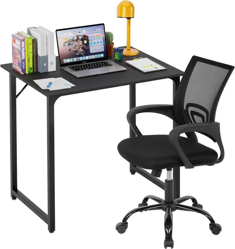 Miniatura 9 de PayLessHere Juego de escritorio y silla de oficina en casa de 32 pulgadas, escritorio para computadora de 32 pulgadas con silla de oficina Negro