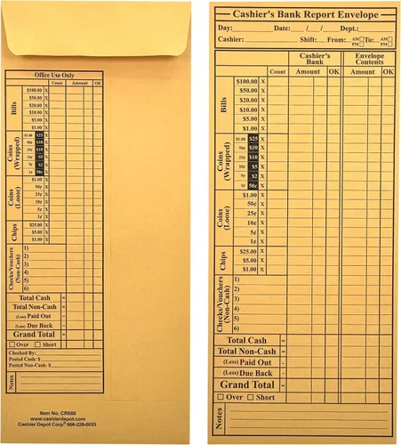 Miniatura 2 de Depósito de cajero 500 – Sobres de informe bancario del cajero CR680, 4 1/2 pulgadas x 10 3/8 pulgadas, resistente 24 libras. Kraft marrón, sobres