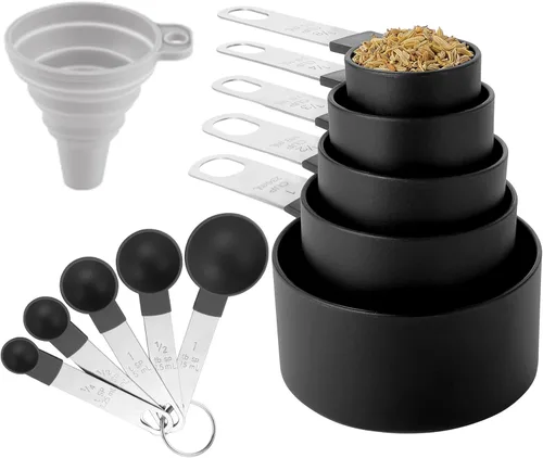 Huygens - Juego de tazas y cucharas medidoras de 10 piezas, tazas medidoras apilables con mango de acero inoxidable para medir ingredientes secos y