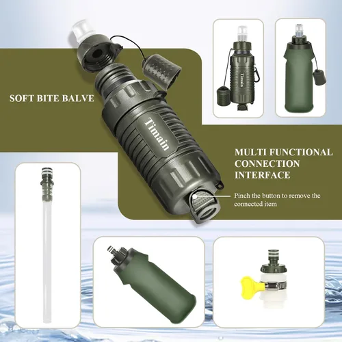 Miniatura 4 de Timain Filtro de agua personal portátil, filtro de agua con pajilla, equipo de supervivencia para preparación de emergencia, actividades al aire
