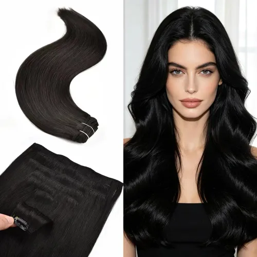 Miniatura 10 de Senmy Extensiones de cabello humano real con broches, doble trama, 4.23 onzas, 7 unidades, extensiones de cabello humano Remy grueso con clip