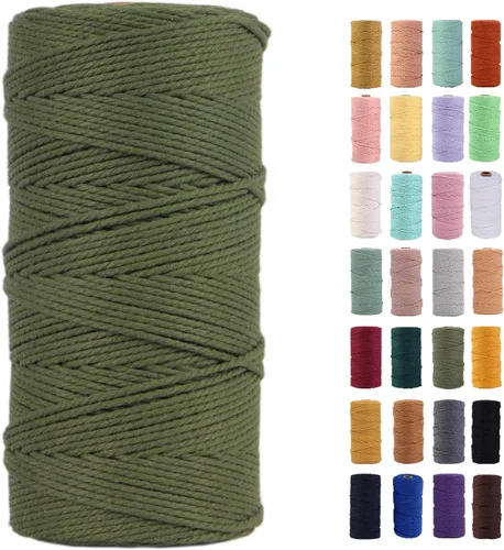 Miniatura 27 de Cordón de macramé gris rosado de 0.118 in x 109 yardas, cuerda de algodón colorido de algodón suave para colgar en la pared, colgar plantas
