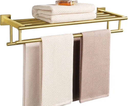 Miniatura 12 de Alise - Toallero para baño con montaje en pared, soporte de toallas de baño con doble barra para toallas y estante, 40.6 cm, SUS304 de acero Negro